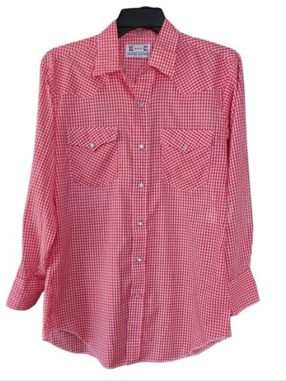 Vintage H Bar C California Ranchwear Red Gingham Western Snap Shirt USA M